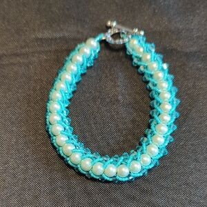 Turquoise and Pearl Woven Bracelet